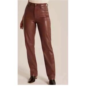 Abercrombie & Fitch The '90s Straight Ultra High Rise Faux Leather Pant Brown 34